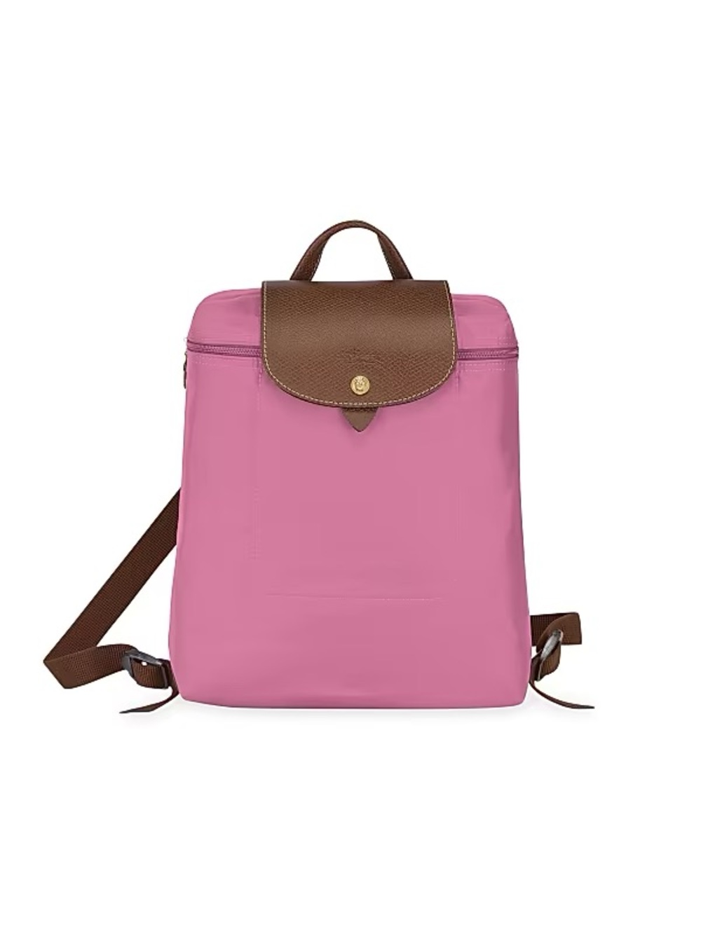 Longchamp Pink Le Pliage Backpack with Brown Leather Flap
